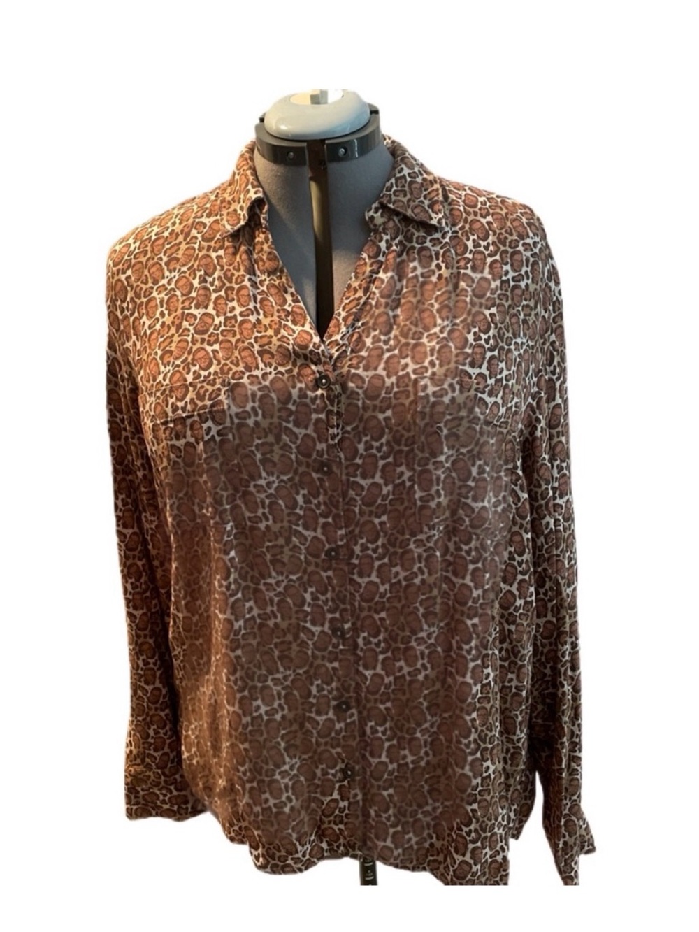 Betabrand Brown Leopard Print Button-Down Shirt